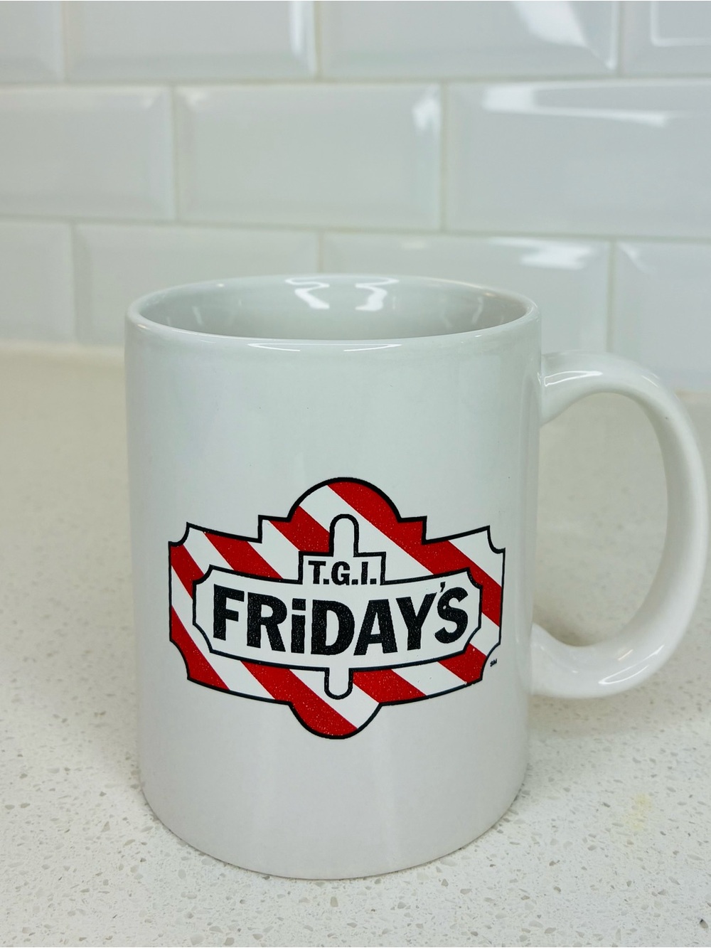 Vintage TGI Fridays Mug Ceramic White Red Coffee Novelty Advertising